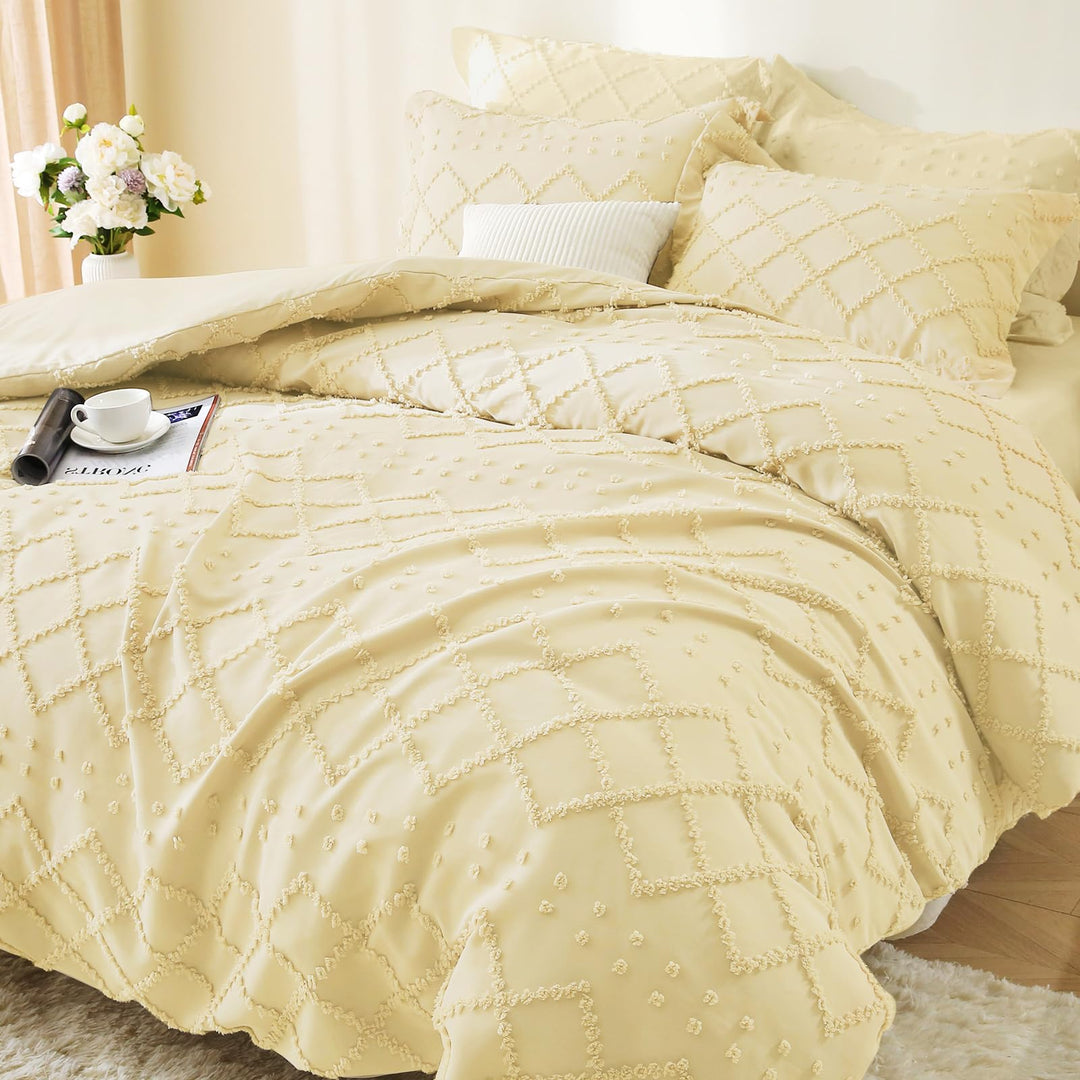 NOUVEAU ! Parure de lit housse de couette microfibre tuftée style bohème