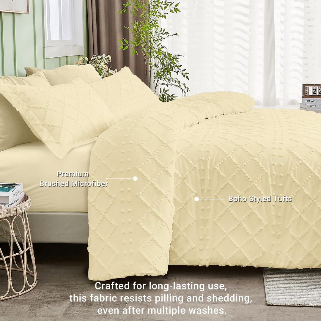 NOUVEAU ! Parure de lit housse de couette microfibre tuftée style bohème