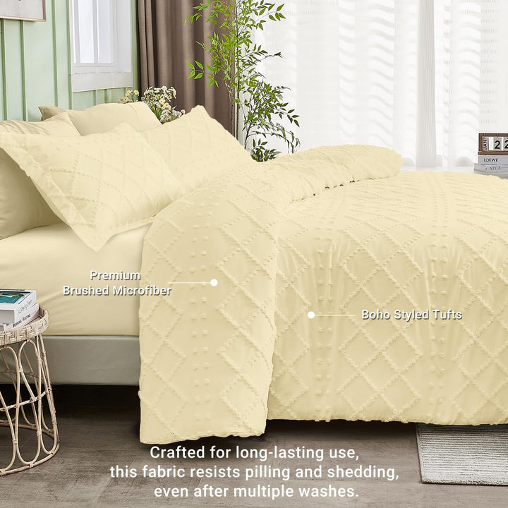 NOUVEAU ! Parure de lit housse de couette microfibre tuftée style bohème