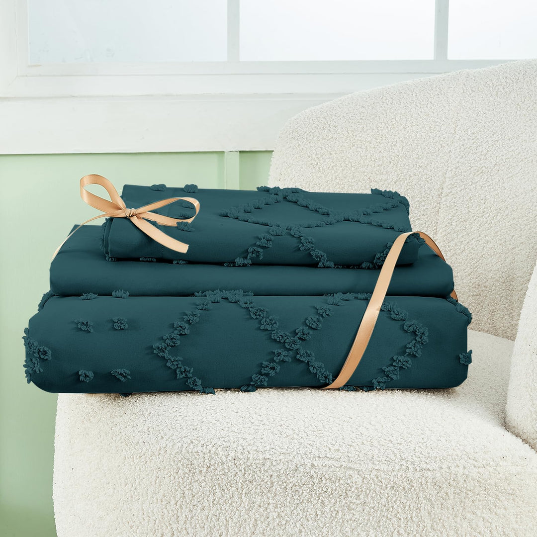 NOUVEAU ! Parure de lit housse de couette microfibre tuftée style bohème
