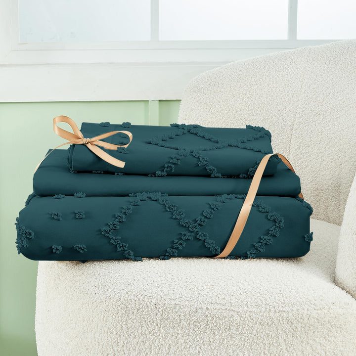 NOUVEAU ! Parure de lit housse de couette microfibre tuftée style bohème