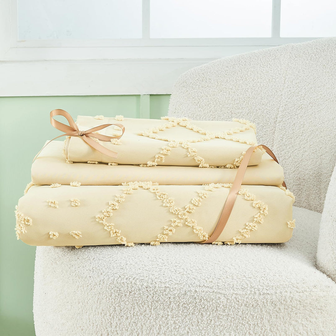 NOUVEAU ! Parure de lit housse de couette microfibre tuftée style bohème
