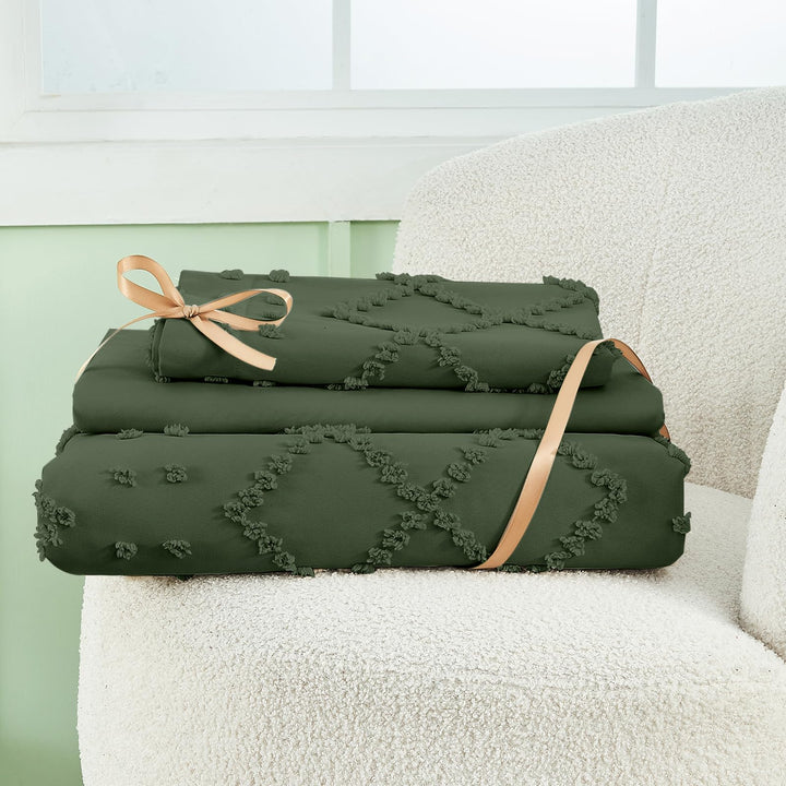 NOUVEAU ! Parure de lit housse de couette microfibre tuftée style bohème
