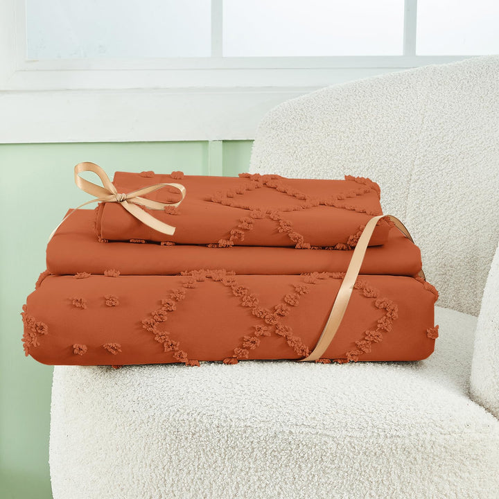 NOUVEAU ! Parure de lit housse de couette microfibre tuftée style bohème