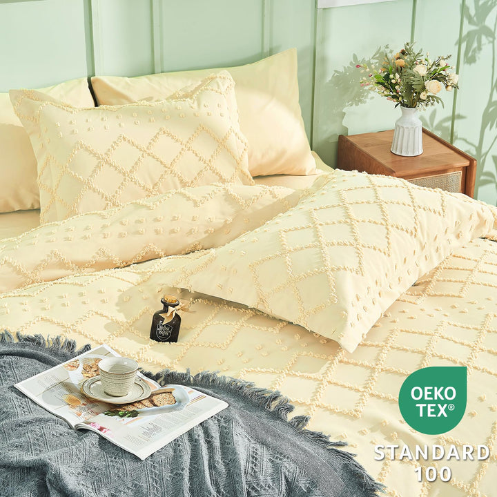 NOUVEAU ! Parure de lit housse de couette microfibre tuftée style bohème