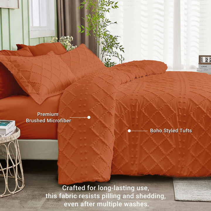 NOUVEAU ! Parure de lit housse de couette microfibre tuftée style bohème