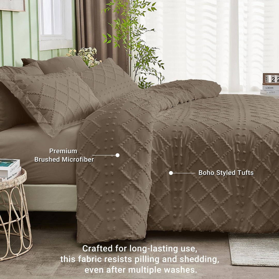 NOUVEAU ! Parure de lit housse de couette microfibre tuftée style bohème