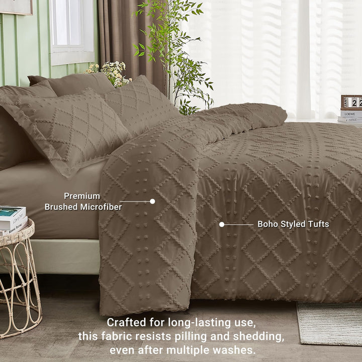 NOUVEAU ! Parure de lit housse de couette microfibre tuftée style bohème