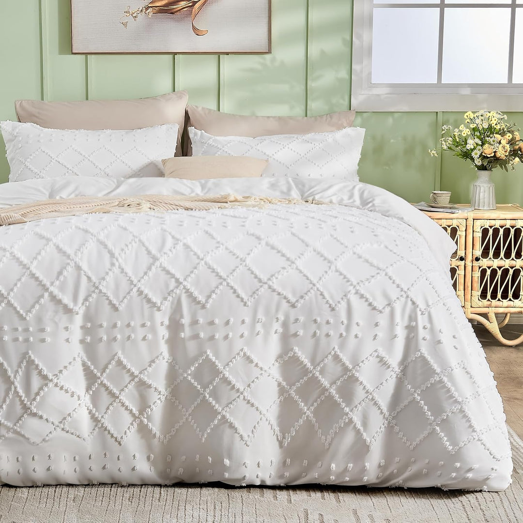 NOUVEAU ! Parure de lit housse de couette microfibre tuftée style bohème