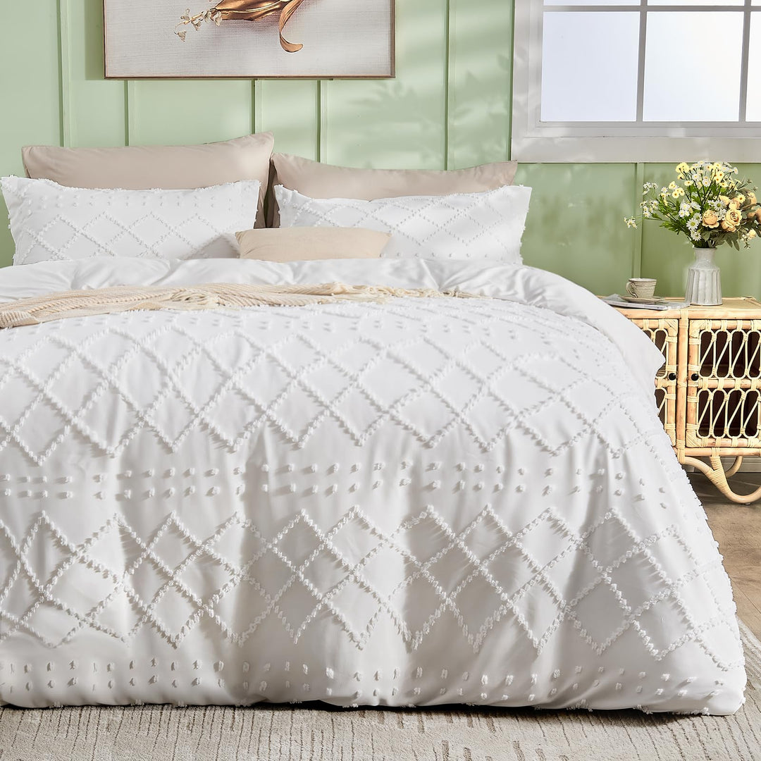 NOUVEAU ! Parure de lit housse de couette microfibre tuftée style bohème