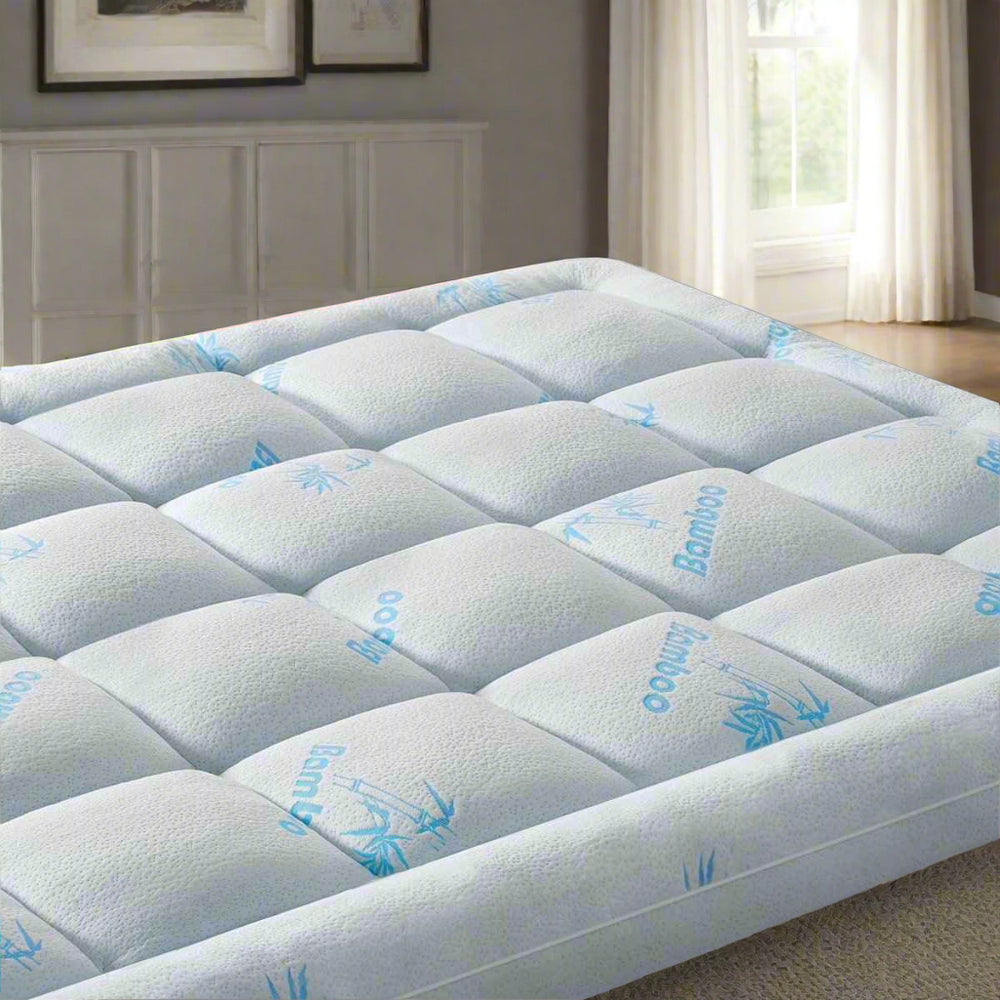Bamboo Mattress Topper Queen Size with Extra Thick Cooling Pad, Soft Plush Noiseless Down Alternative Fill, Fits 8-21" Deep Pocket