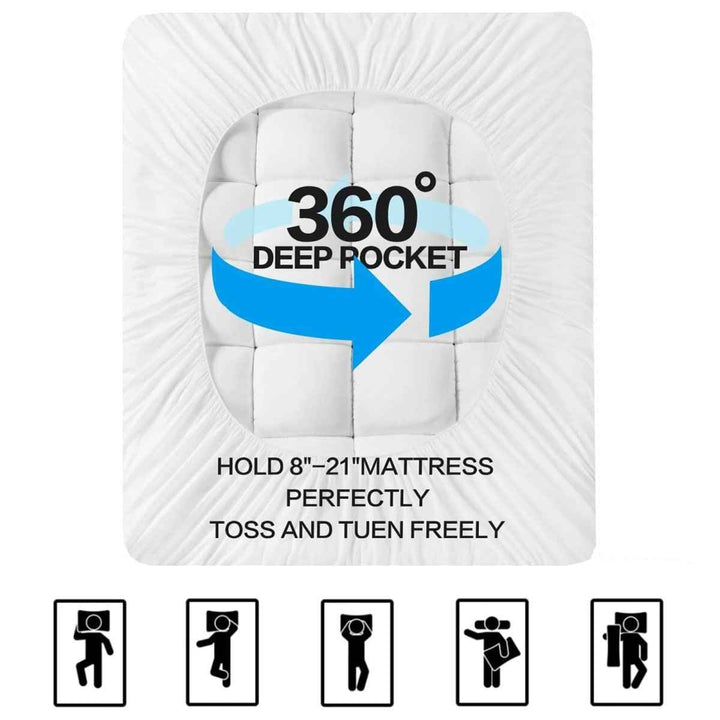 Bamboo Mattress Topper Queen Size with Extra Thick Cooling Pad, Soft Plush Noiseless Down Alternative Fill, Fits 8-21" Deep Pocket