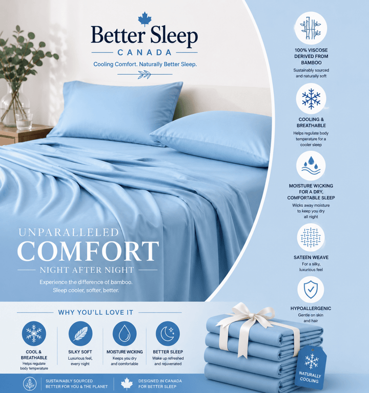 Better Sleep Cooling Bamboo Sheets – 100% Bamboo for Hot Sleepers - King - Sky