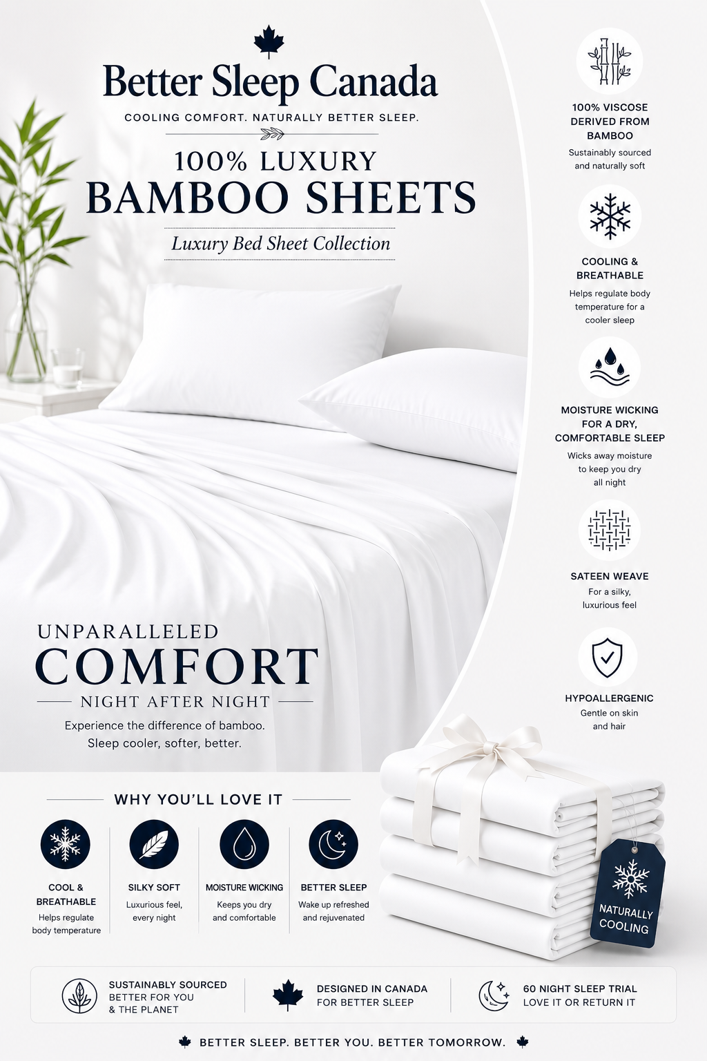 Better Sleep Cooling Bamboo Sheets – 100% Bamboo for Hot Sleepers