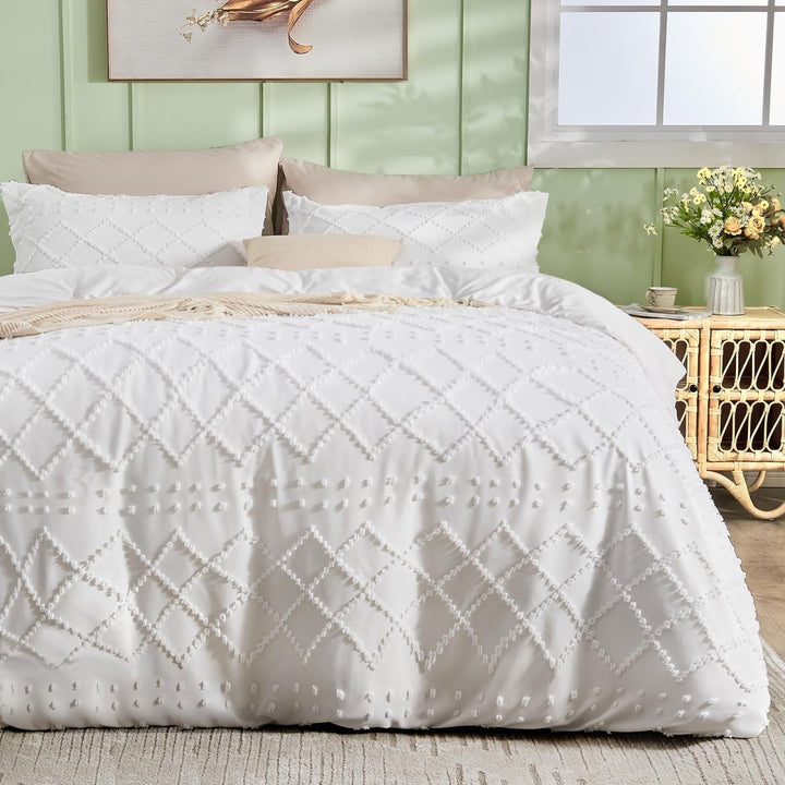 NEW! Boho Tufted Microfiber Duvet Cover Set - Queen (80" x 87") -Light Blue