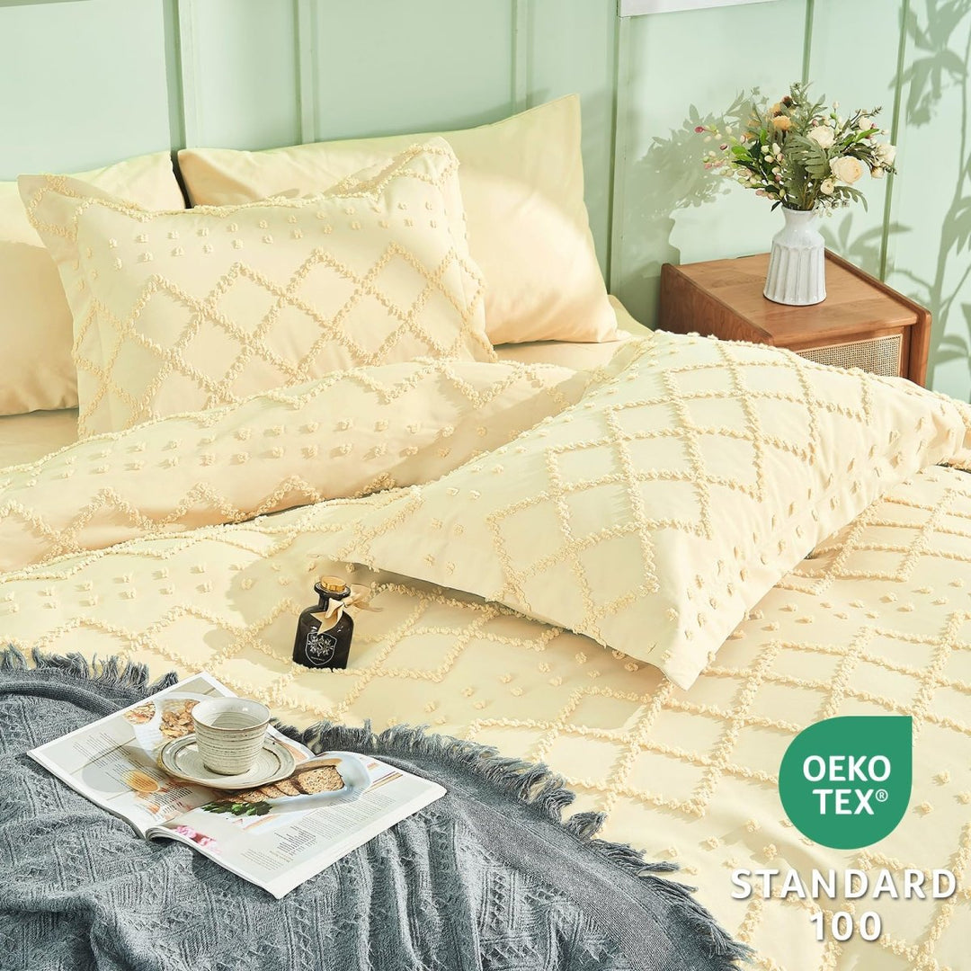NEW! Boho Tufted Microfiber Duvet Cover Set - Queen (80" x 87") -White