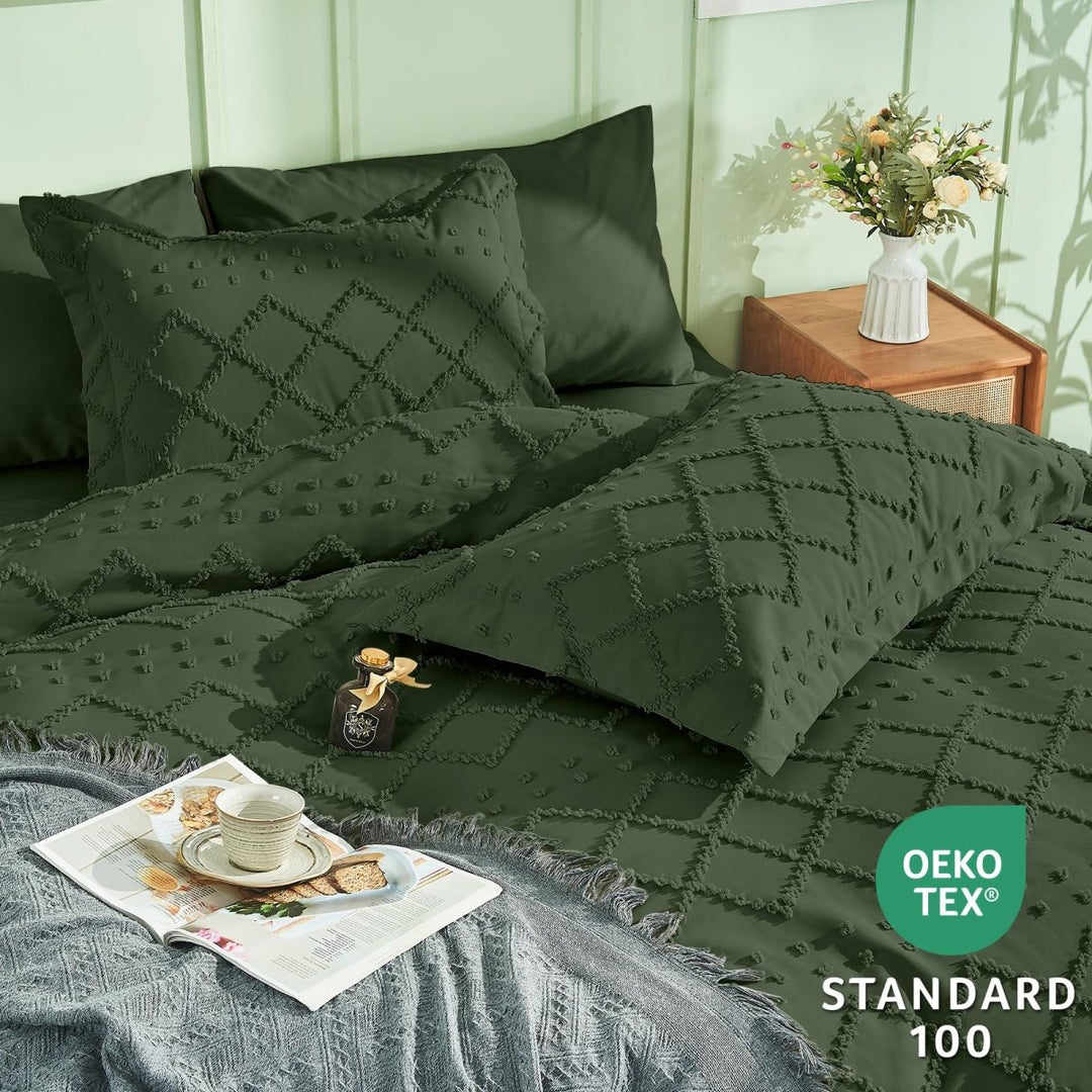 NEW! Boho Tufted Microfiber Duvet Cover Set - Queen (80" x 87") -White