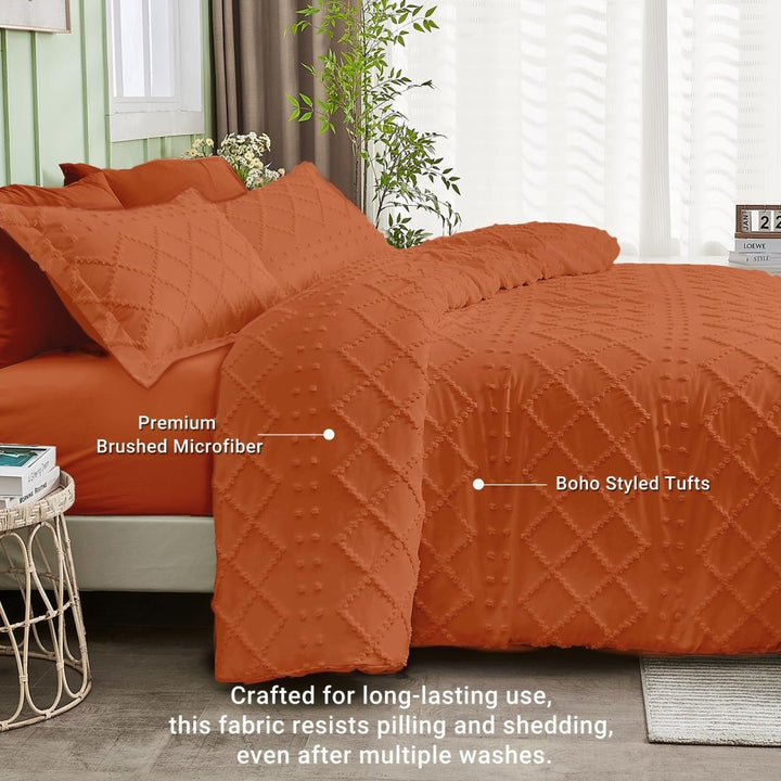 NEW! Boho Tufted Microfiber Duvet Cover Set - Queen (80" x 87") -White