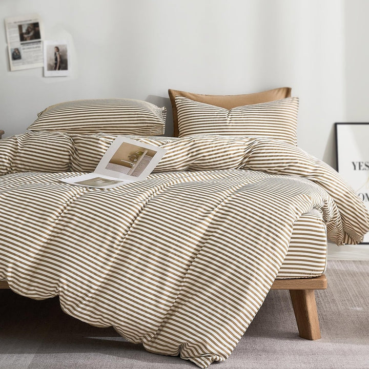 NEW! Cloud Stripe 100% Cotton Duvet Cover Set - Queen (80"×87") -Classic Stripe - Tan/ White