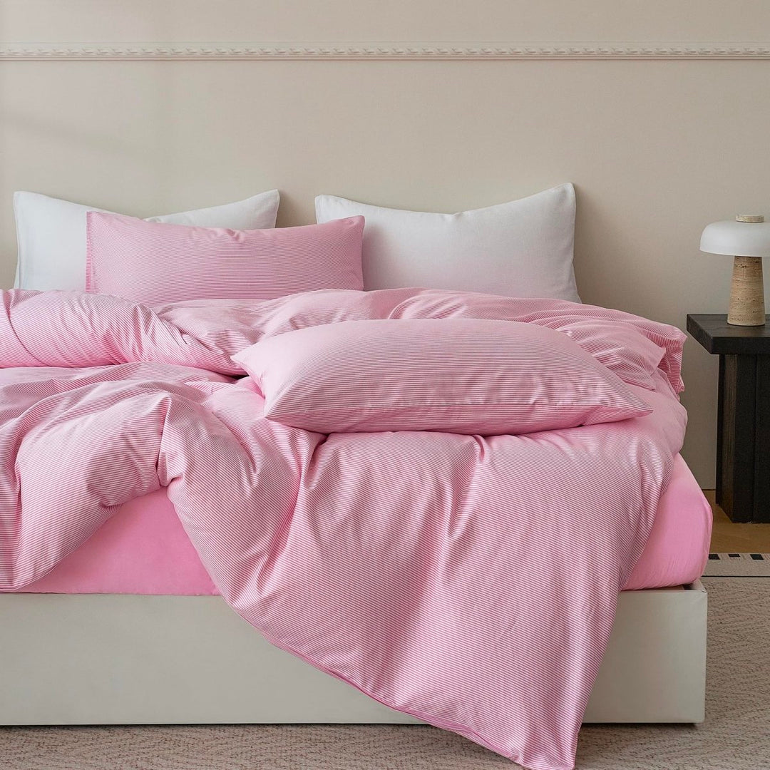 NEW! Cloud Stripe 100% Cotton Duvet Cover Set - Queen (80"×87") -Cloud Stripe - Tan/ White
