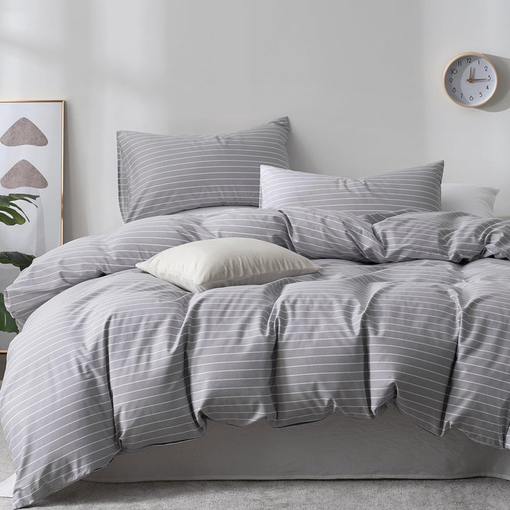 NEW! Cloud Stripe 100% Cotton Duvet Cover Set - Queen (80"×87") -Dark Blue/ White