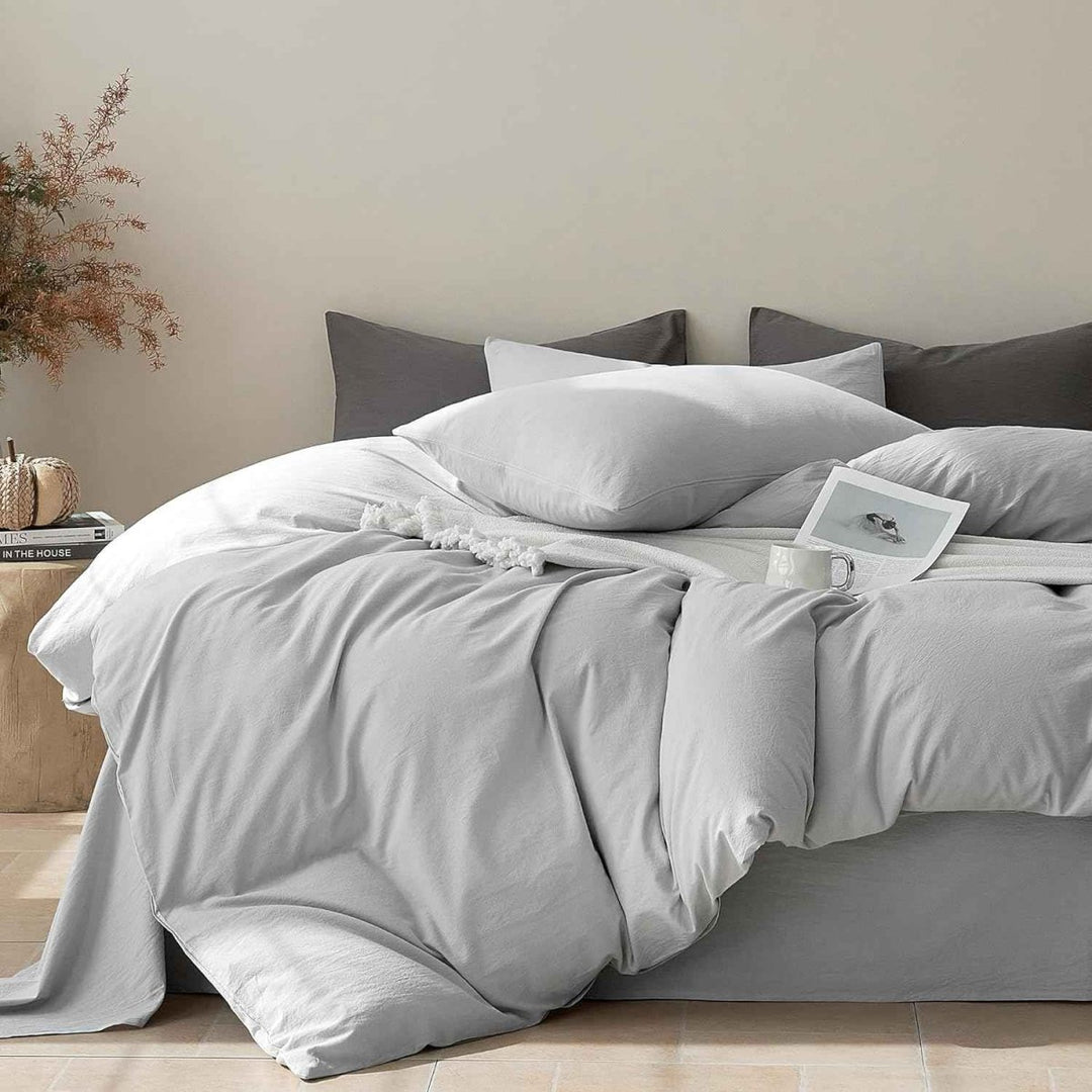 New! Luxury Washed Cotton Duvet Cover – Soft, Breathable & Linen - Inspired - King (88"×104") - Light grey