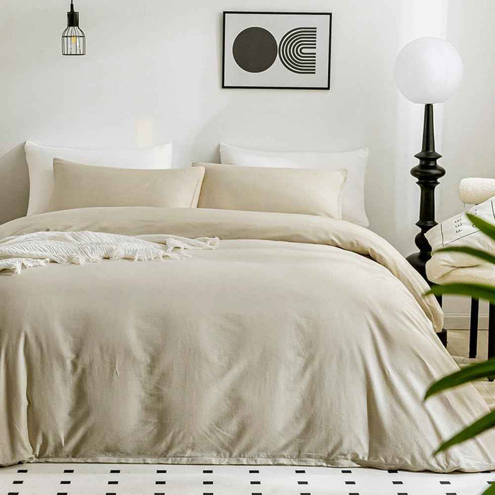 New! Luxury Washed Cotton Duvet Cover – Soft, Breathable & Linen - Inspired - Queen (80"×87") - Light Khaki