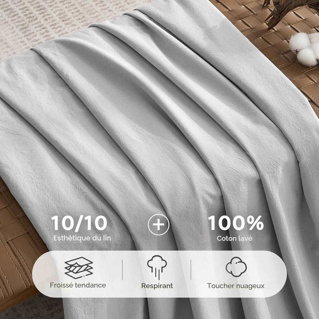 New! Luxury Washed Cotton Duvet Cover – Soft, Breathable & Linen - Inspired - Queen (80"×87") - Off White