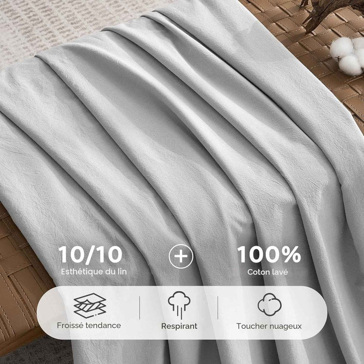 New! Luxury Washed Cotton Duvet Cover – Soft, Breathable & Linen - Inspired - Queen (80"×87") - Off White