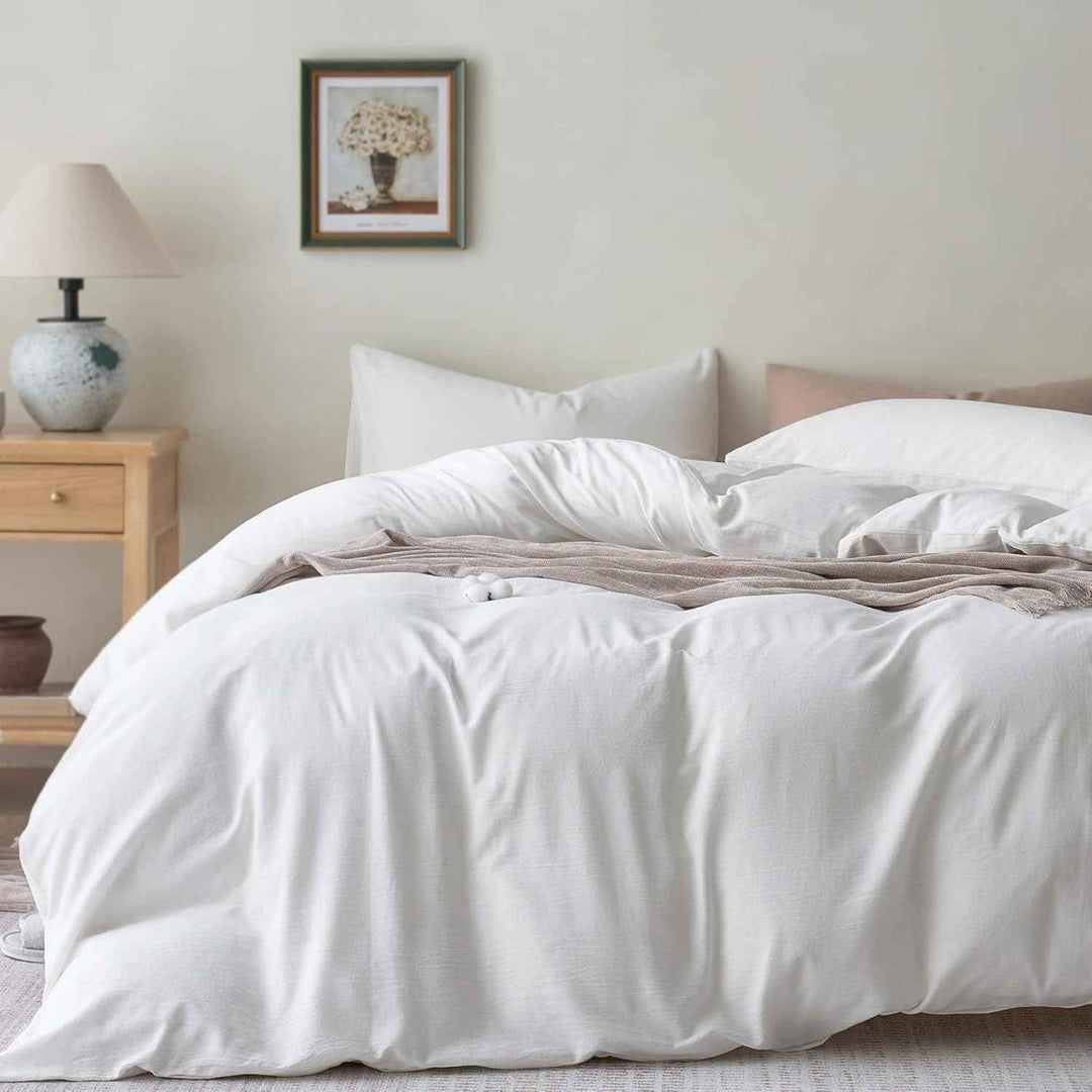 New! Luxury Washed Cotton Duvet Cover – Soft, Breathable & Linen - Inspired - Queen (80"×87") - Off White