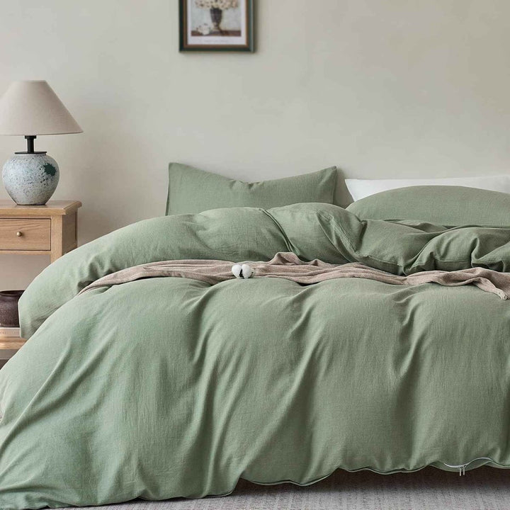 New! Luxury Washed Cotton Duvet Cover – Soft, Breathable & Linen - Inspired - Queen (80"×87") - Sage Green