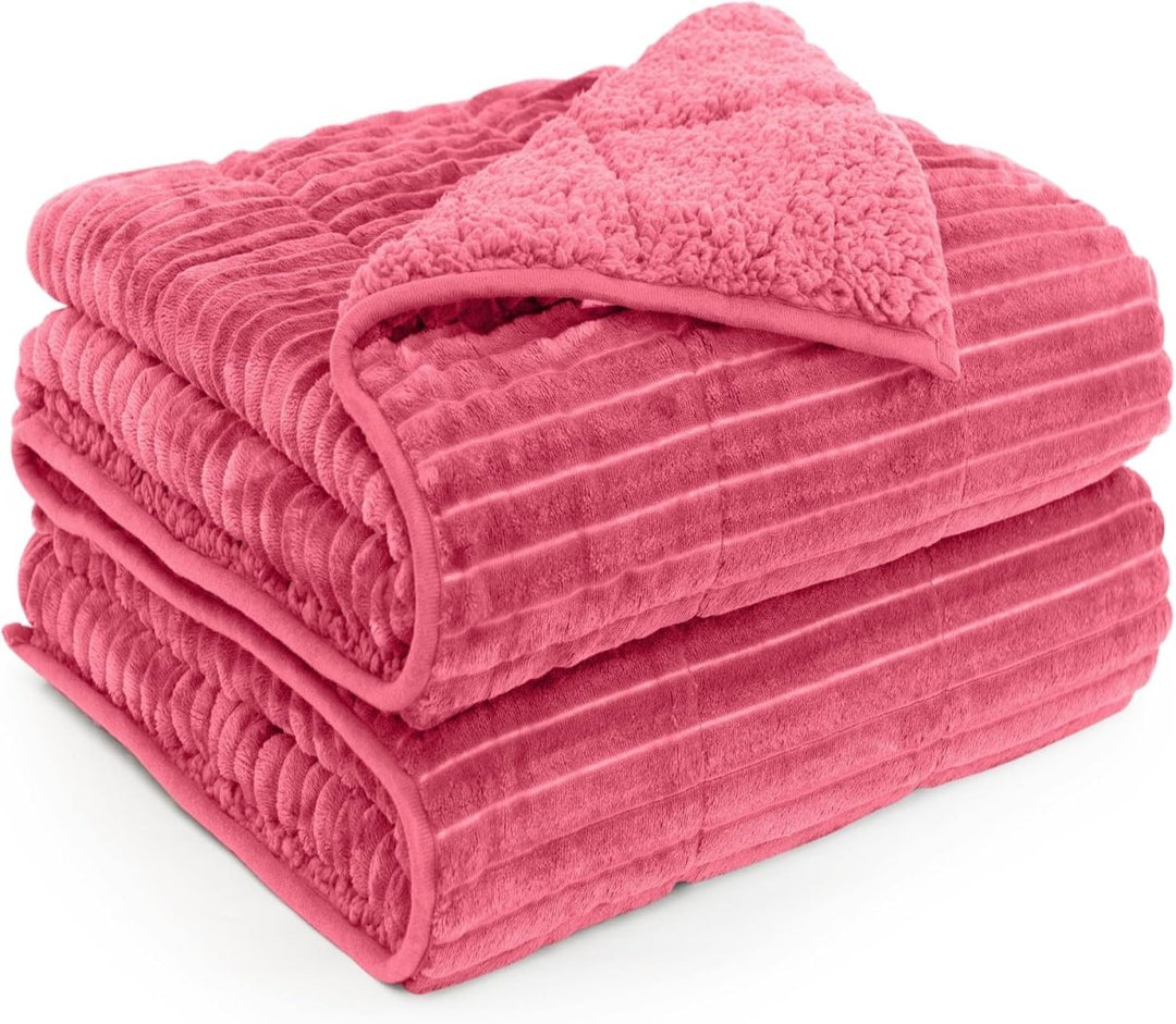 NEW! Sherpa Fleece Weighted Blanket with Ribbed Stripes - 48'' x 72'' 15 lbs - Pink