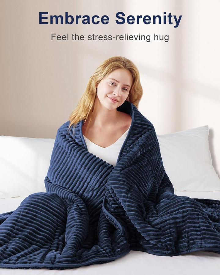 NEW! Sherpa Fleece Weighted Blanket with Ribbed Stripes - 48'' x 72'' 15 lbs - White Cloud