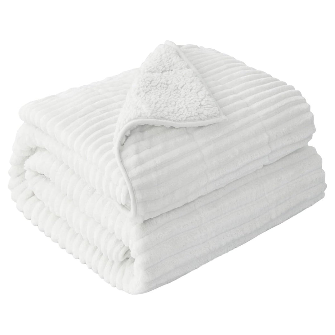 NEW! Sherpa Fleece Weighted Blanket with Ribbed Stripes - 48'' x 72'' 15 lbs - White Cloud