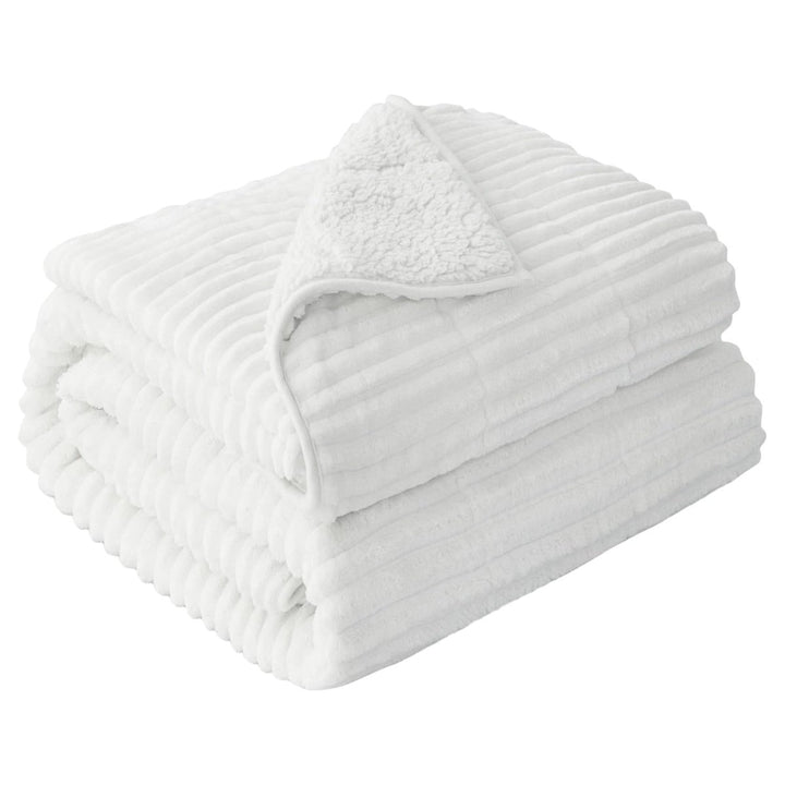 NEW! Sherpa Fleece Weighted Blanket with Ribbed Stripes - 48'' x 72'' 15 lbs - White Cloud
