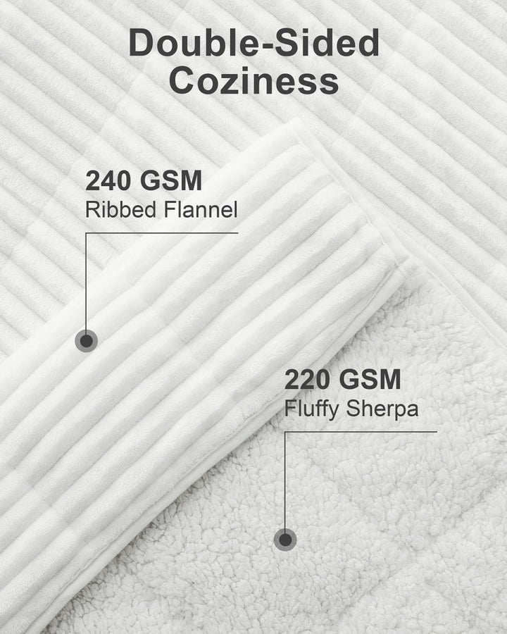 NEW! Sherpa Fleece Weighted Blanket with Ribbed Stripes - 48'' x 72'' 15 lbs - White Cloud