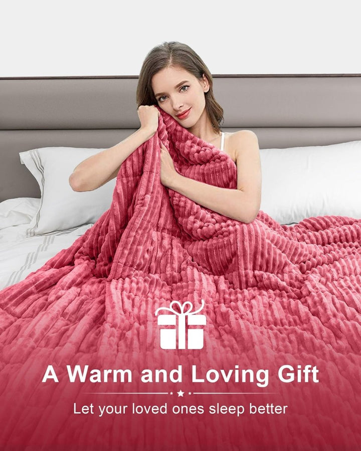 NEW! Sherpa Fleece Weighted Blanket with Ribbed Stripes - 48'' x 72'' 15 lbs - White Cloud