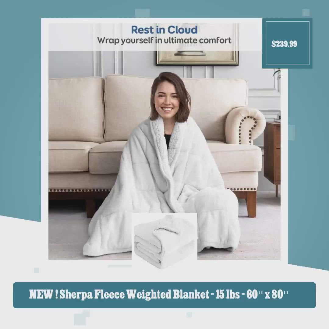 NOUVEAU ! Sherpa Fleece Couverture lestée apaisante - 15 lbs - 60'' x 80'' by@Vidoo