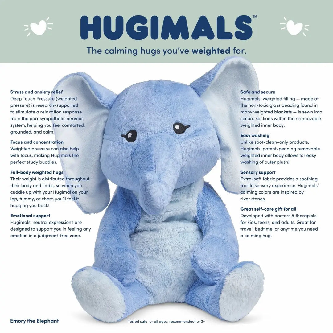 Hugimals™ Weighted Stuffed Animal - Calming weighted hugs for kids, teens and adults - Emory The Elephant -