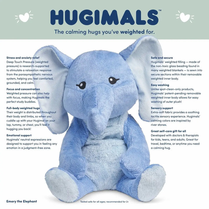 Hugimals™ Weighted Stuffed Animal - Calming weighted hugs for kids, teens and adults - Emory The Elephant -