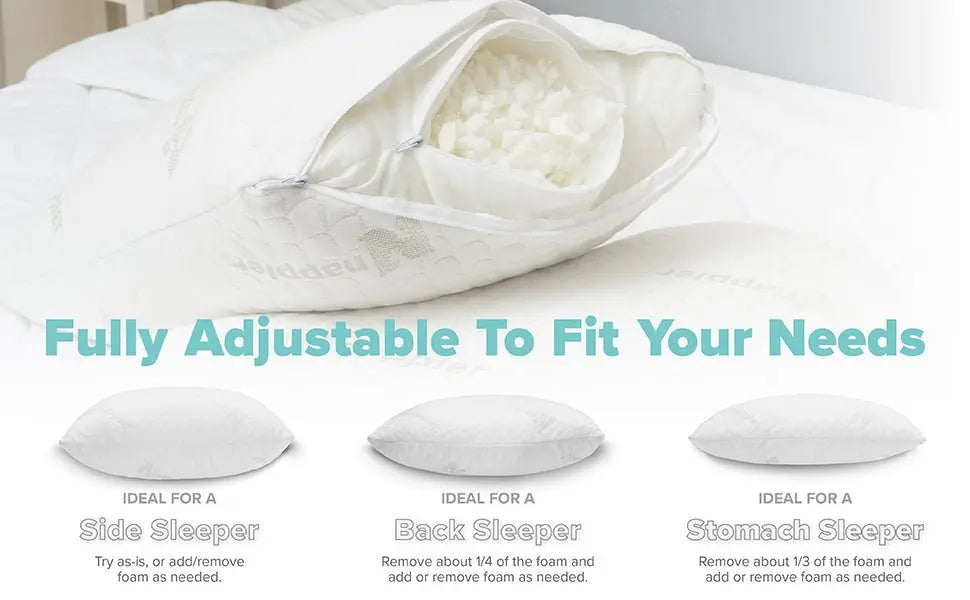 Nappler Luxury Adjustable Shredded Memory Foam Pillow (Queen) - 1 x Queen -