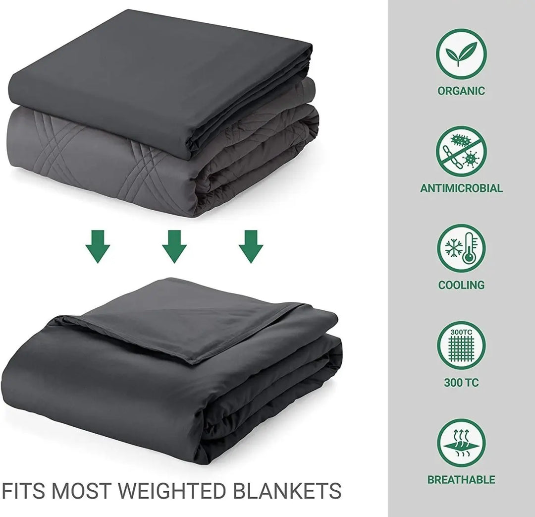 PREMIUM rafraîchissante BAMBOO THÉRAPIE ensemble - ICED 3.0 rafraîchissante Couverture lestée apaisante - BLANC / The housse is Gris Twin- 60'' x 80'' 15 lbs