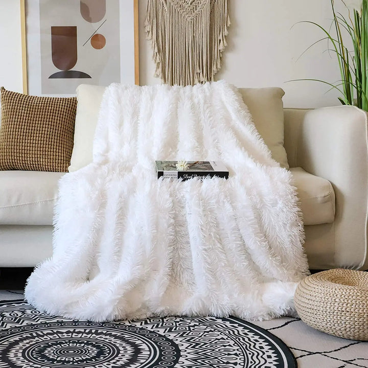 Nouveau ! Sherpa Fausse fourrure Couverture lestée apaisante - 48x72 ou 60x80 15 lbs - Plusieurs couleurs disponibles - 48'' x 72'' BLANC - 15 lbs -