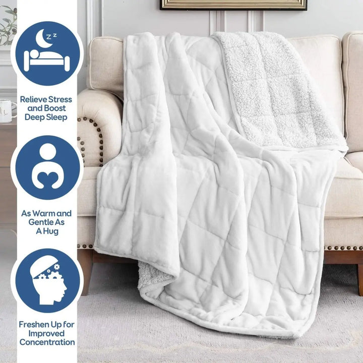 NOUVEAU ! Sherpa Fleece Couverture lestée apaisante - 15 lbs - 60'' x 80'' - Plusieurs couleurs disponibles - 60'' x 80'' BLANC - 15 lbs -