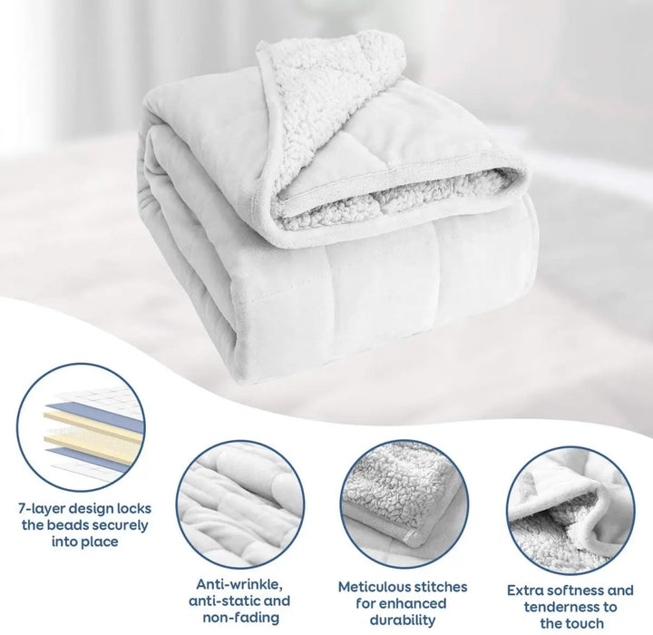 NOUVEAU ! Sherpa Fleece Couverture lestée apaisante - 15 lbs - 60'' x 80'' - Plusieurs couleurs disponibles - 60'' x 80'' BLANC - 15 lbs -
