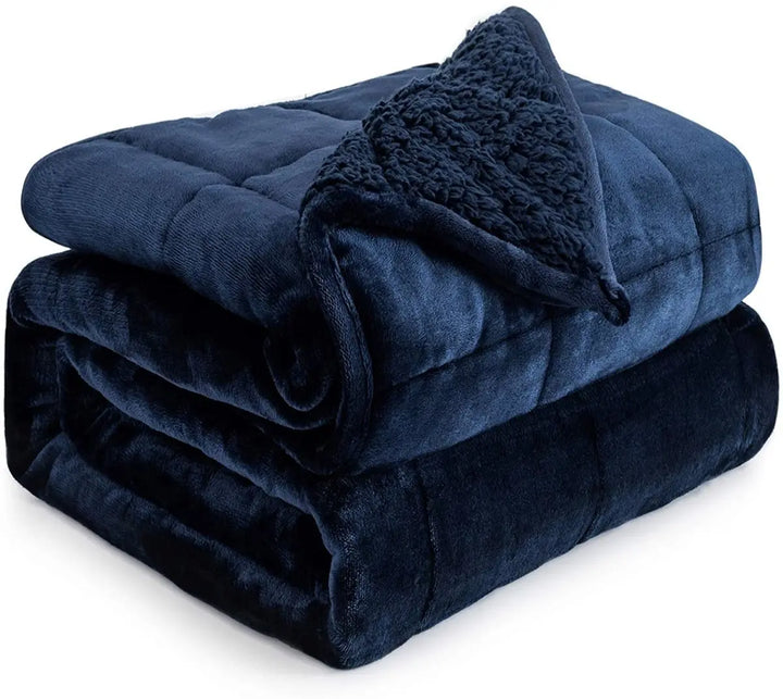 NOUVEAU ! Sherpa Fleece Couverture lestée apaisante - 15 lbs - 60'' x 80'' - Plusieurs couleurs disponibles - 60'' x 80'' BLEU MARIN BLUE 15 lbs -
