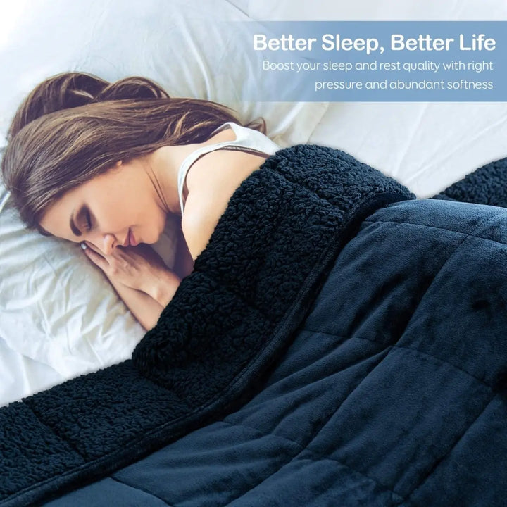 NOUVEAU ! Sherpa Fleece Couverture lestée apaisante - 15 lbs - 60'' x 80'' - Plusieurs couleurs disponibles - 60'' x 80'' BLEU MARIN BLUE 15 lbs -