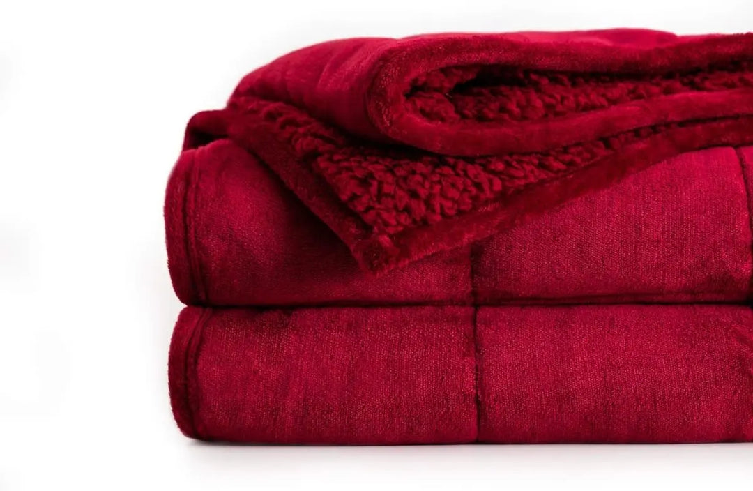 BETTER SLEEP SHERPA FLEECE COUVERTURE LESTÉE APAISANTE - Plusieurs couleurs disponibles - 60'' x 80'' ROUGE - 15 lbs -