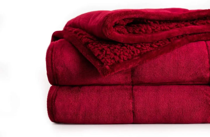 BETTER SLEEP SHERPA FLEECE COUVERTURE LESTÉE APAISANTE - Plusieurs couleurs disponibles - 60'' x 80'' ROUGE - 15 lbs -