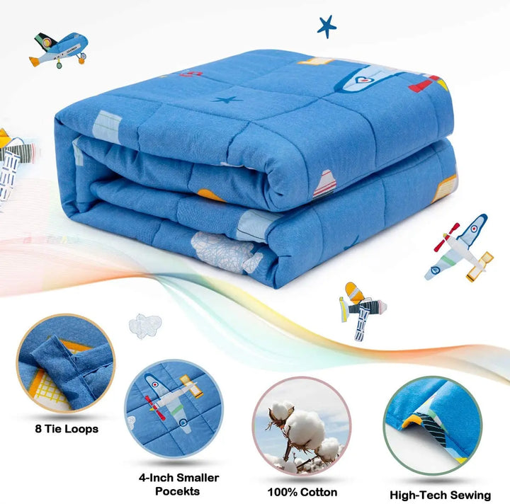 BETTER SLEEP JUNIOR - WEIGHTED BLANKET FOR KIDS - 41'' x 60'' (7 lbs) Blue Planes -